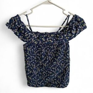 Abercrombie Kids Navy Floral Cold‎ Shoulder Tank Girls Size 11/12 Back to School